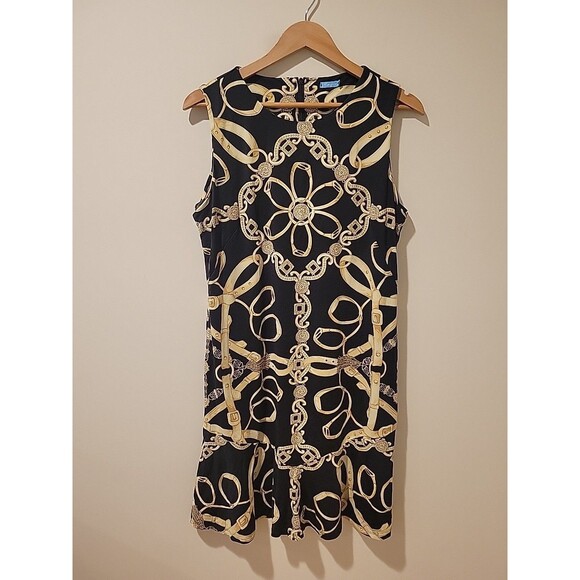 J. McLaughlin Dress Black/Gold Chain Equestrian Print Catalina Sleeveless XL - Picture 1 of 9
